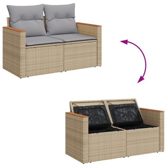 3365032 12 Set de canapele pentru grădină cu pernă 12 pcs Bej Rattan poli 3365032 12