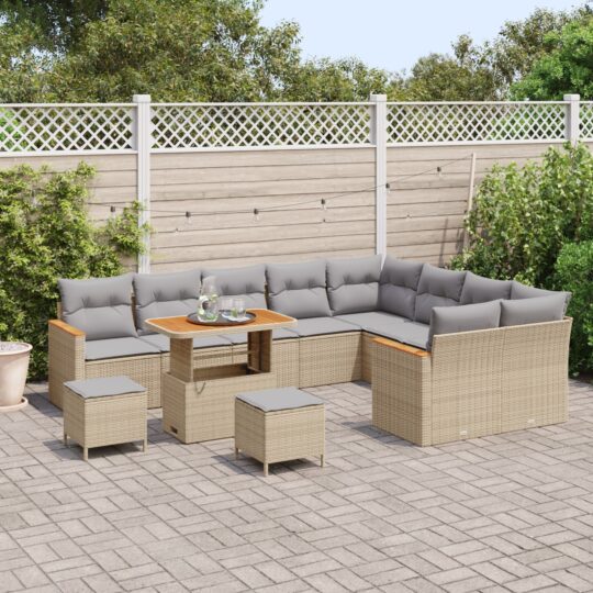 3365037 3 Set de canapele pentru grădină cu pernă 12 pcs Bej Rattan poli 3365037 3