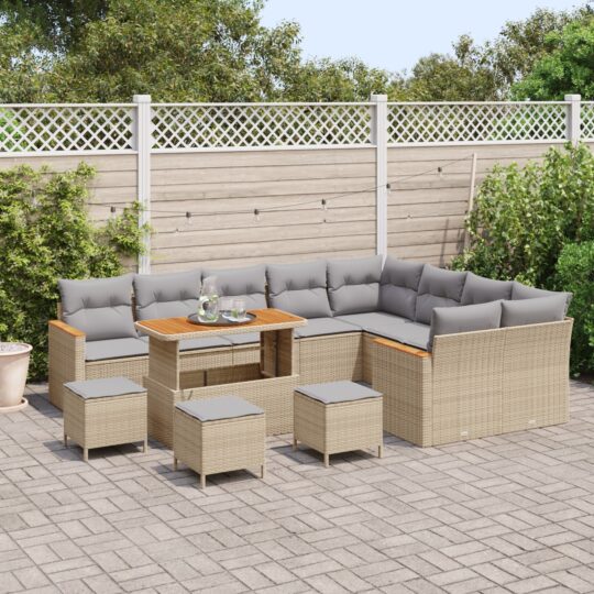 3365042 3 Set de canapele pentru grădină cu pernă 13 pcs Bej Rattan poli 3365042 3