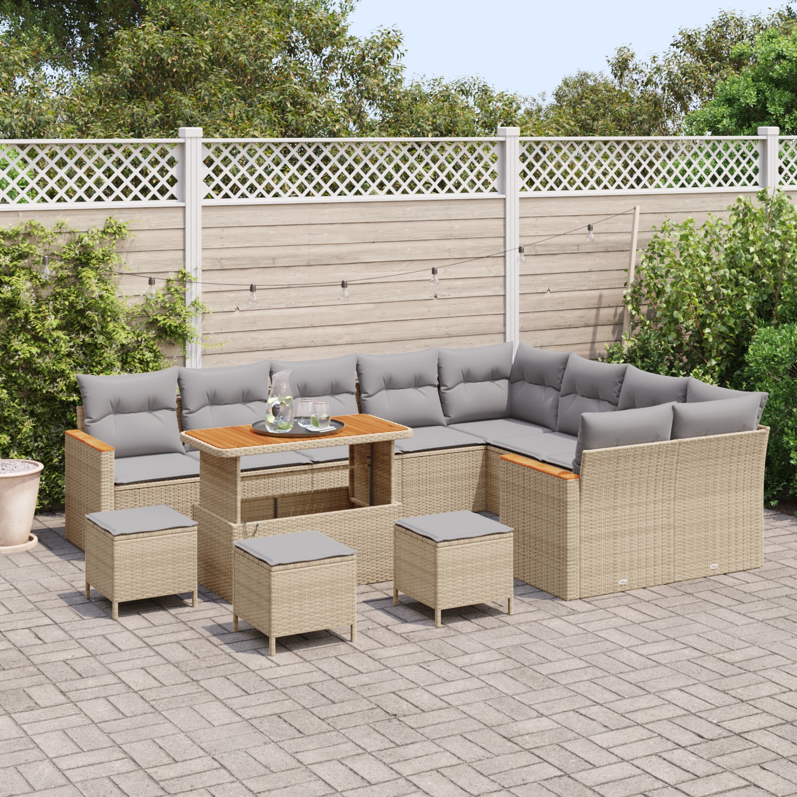 3365042 3 Set de canapele pentru grădină cu pernă 13 pcs Bej Rattan poli Set de canapele pentru grădină cu pernă 13 pcs Bej Rattan poli - imagine 3
