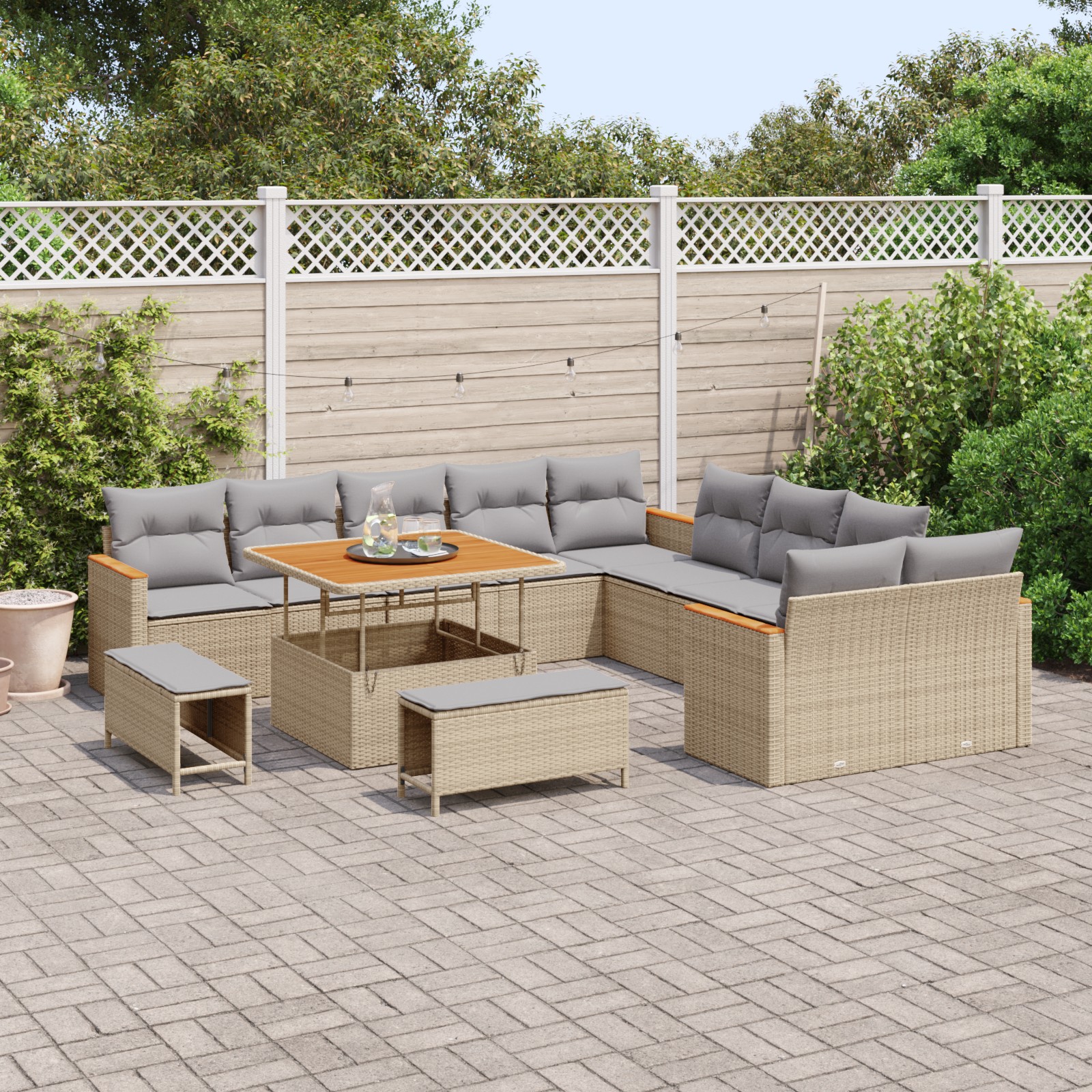 3365047 3 Set de canapele pentru grădină cu pernă 13 pcs Bej Rattan poli Set de canapele pentru grădină cu pernă 13 pcs Bej Rattan poli - imagine 3