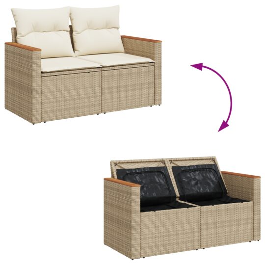 3365051 10 Set de canapele pentru grădină cu pernă 13 pcs Bej Rattan poli 3365051 10