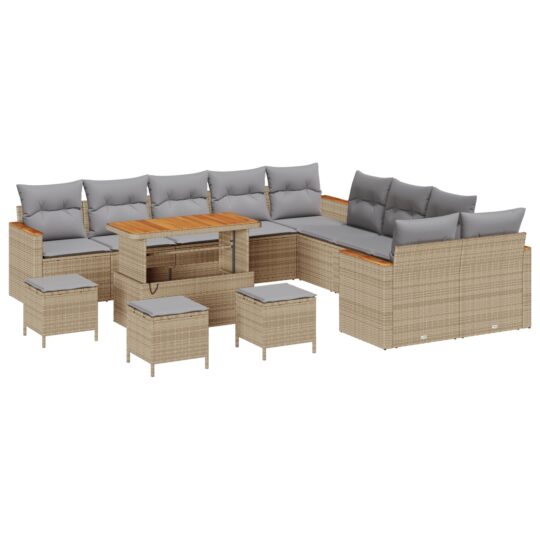 3365062 2 Set de canapele pentru grădină cu pernă 14 pcs Bej Rattan poli 3365062 2