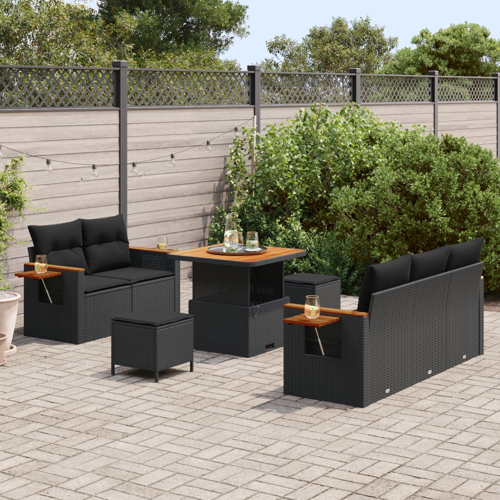 3365064 3 Set de canapele pentru grădină cu pernă 8 pcs Negru Rattan poli Set de canapele pentru grădină cu pernă 8 pcs Negru Rattan poli - imagine 3