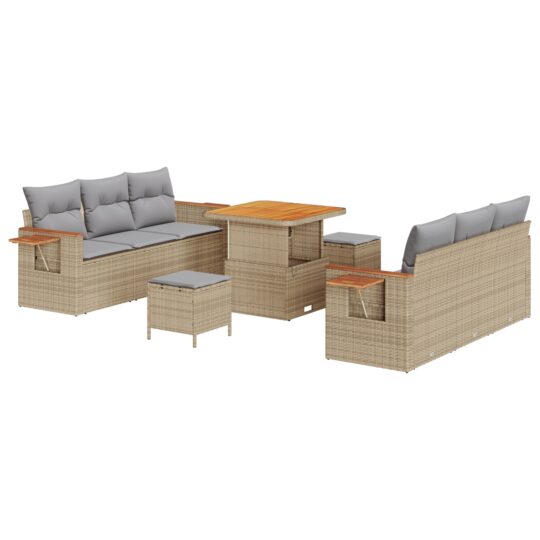 Alternative view of Set de canapele pentru grădină cu pernă 9 pcs Bej Rattan poli