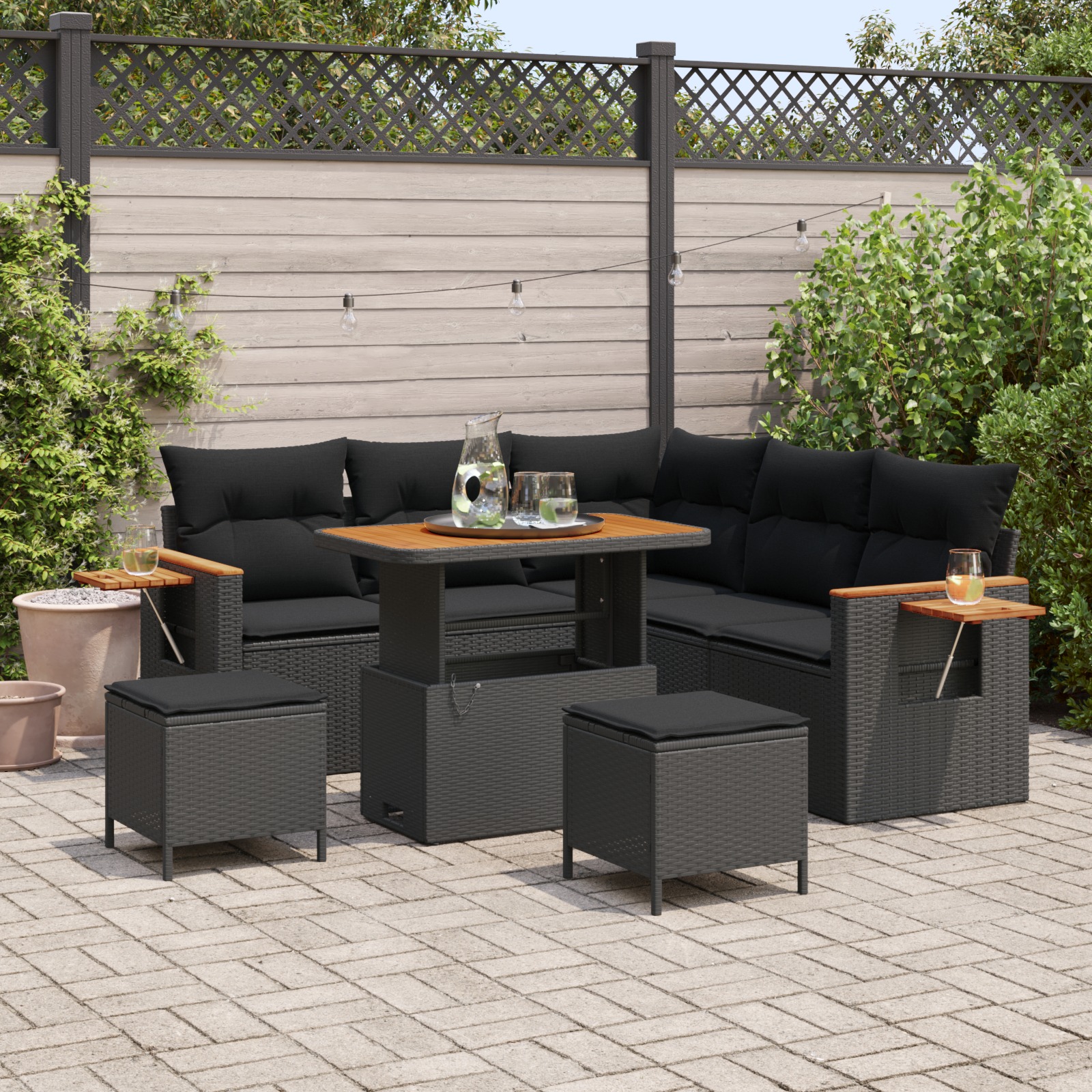 3365124 1 Set de canapele pentru grădină cu pernă 8 pcs Negru Rattan poli Set de canapele pentru grădină cu pernă 8 pcs Negru Rattan poli