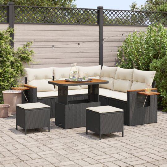 Set de canapele pentru grădină cu pernă 8 pcs Negru Rattan poli