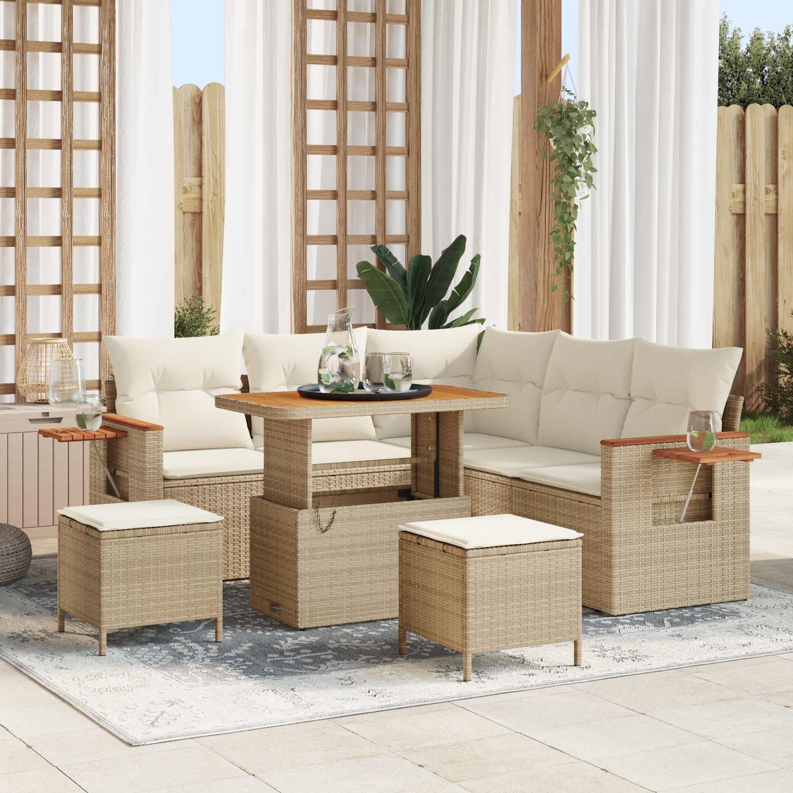 3365126 1 Set de canapele pentru grădină cu pernă 8 pcs Bej Rattan poli Set de canapele pentru grădină cu pernă 8 pcs Bej Rattan poli