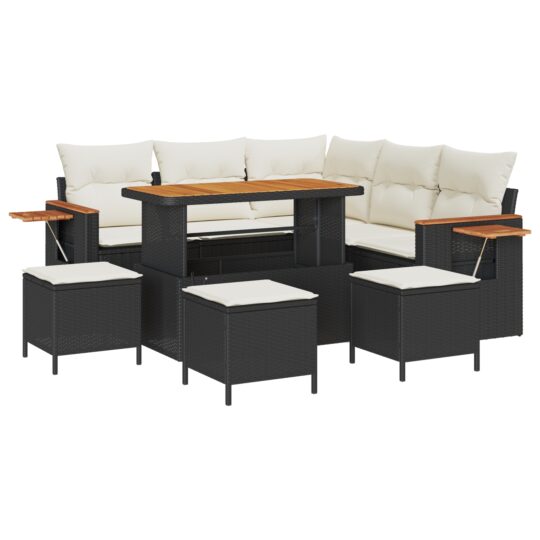 Alternative view of Set de canapele pentru grădină cu pernă 9 pcs Negru Rattan poli