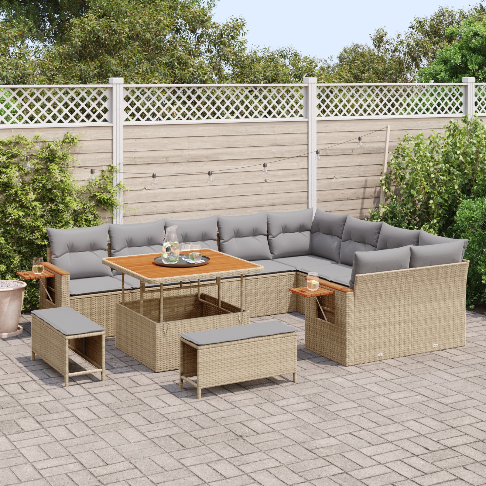 3365157 3 Set de canapele pentru grădină cu pernă 12 pcs Bej Rattan poli Set de canapele pentru grădină cu pernă 12 pcs Bej Rattan poli - imagine 3