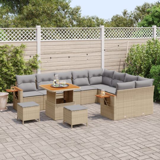 3365162 3 Set de canapele pentru grădină cu pernă 12 pcs Bej Rattan poli 3365162 3