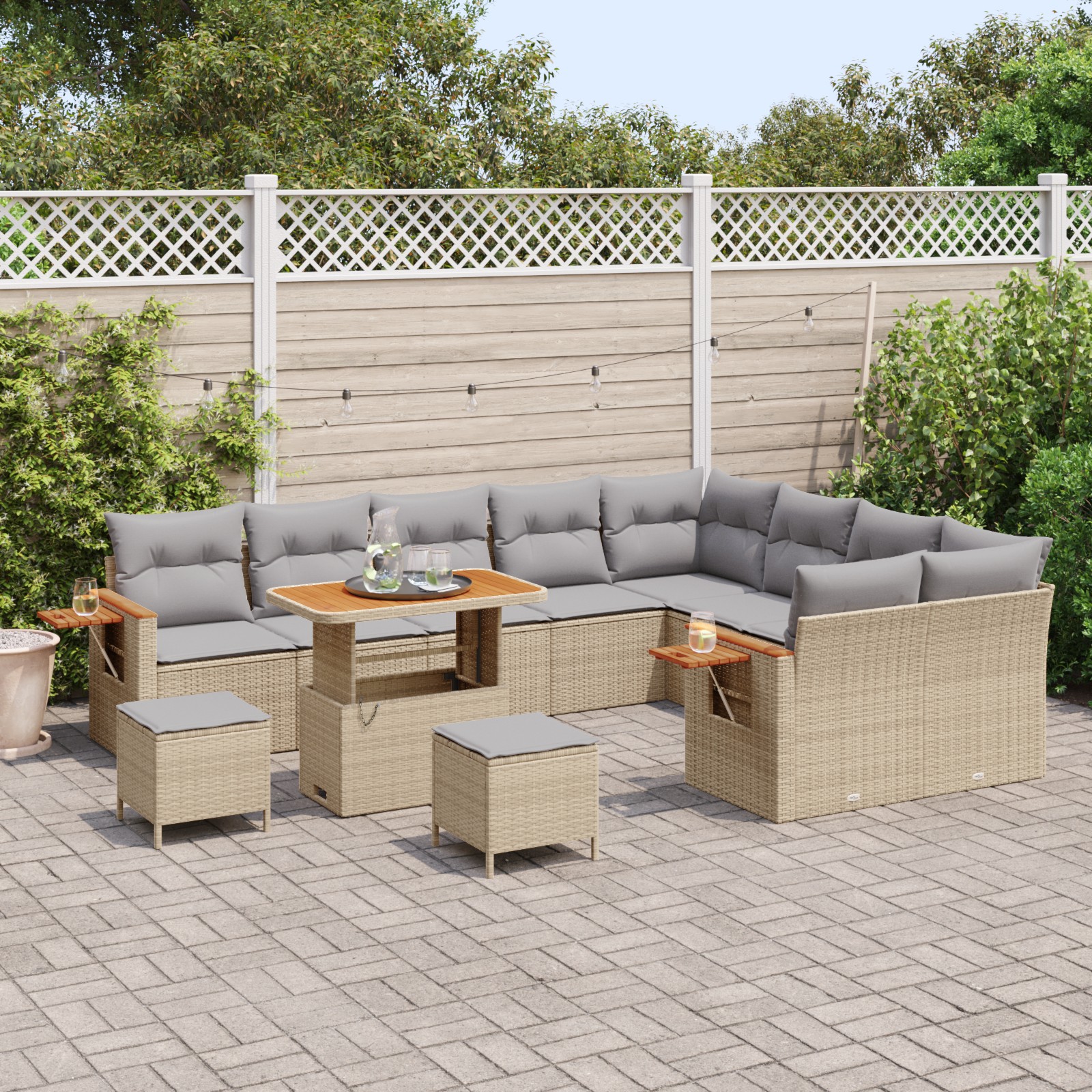 3365167 3 Set de canapele pentru grădină cu pernă 12 pcs Bej Rattan poli Set de canapele pentru grădină cu pernă 12 pcs Bej Rattan poli - imagine 3