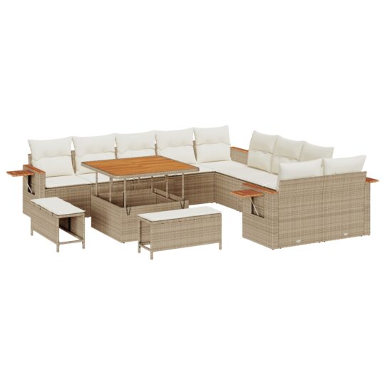 3365176 2 Set de canapele pentru grădină cu pernă 13 pcs Bej Rattan poli 3365176 2