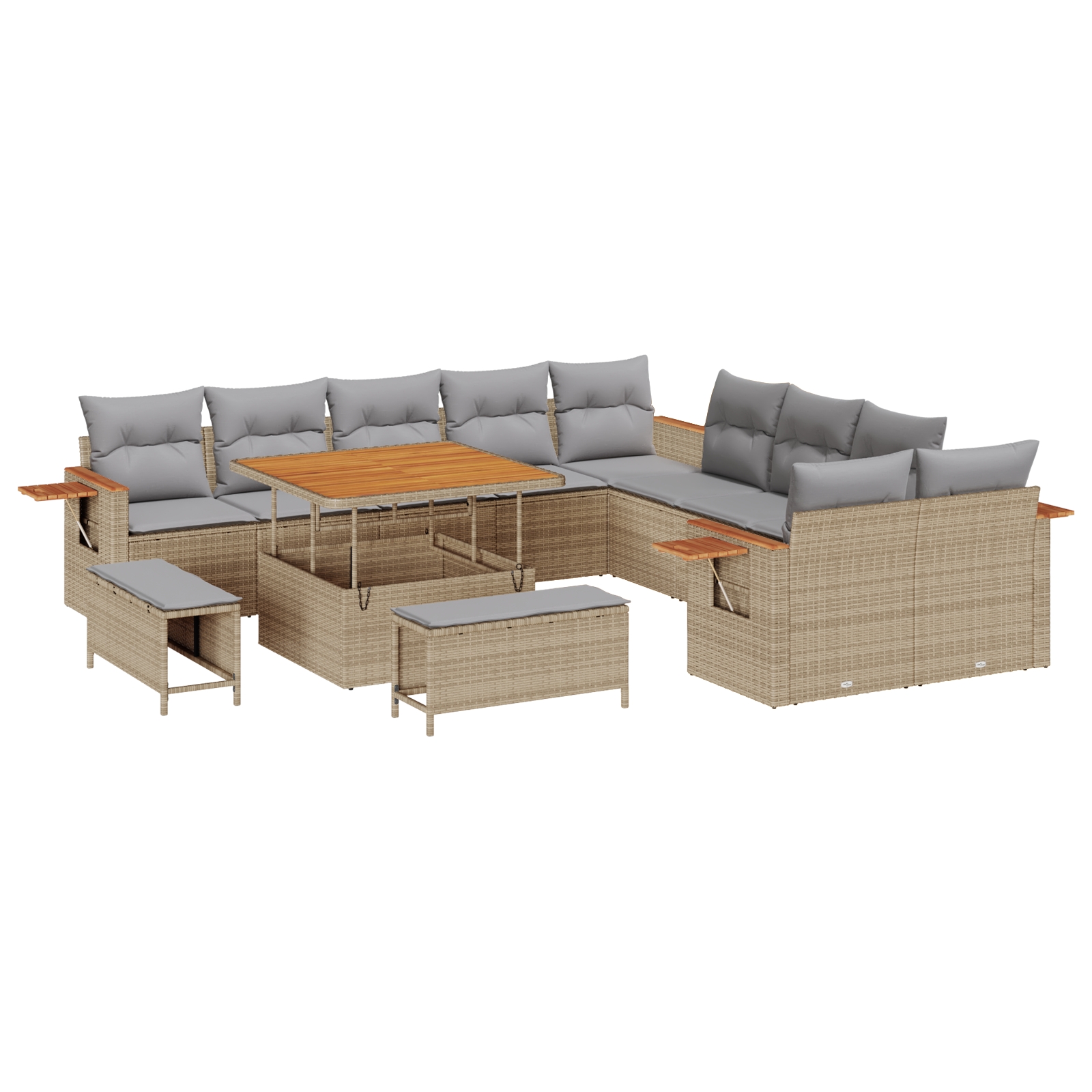 3365177 2 Set de canapele pentru grădină cu pernă 13 pcs Bej Rattan poli Set de canapele pentru grădină cu pernă 13 pcs Bej Rattan poli - imagine 2