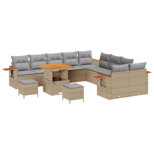 Alternative view of Set de canapele pentru grădină cu pernă 13 pcs Bej Rattan poli