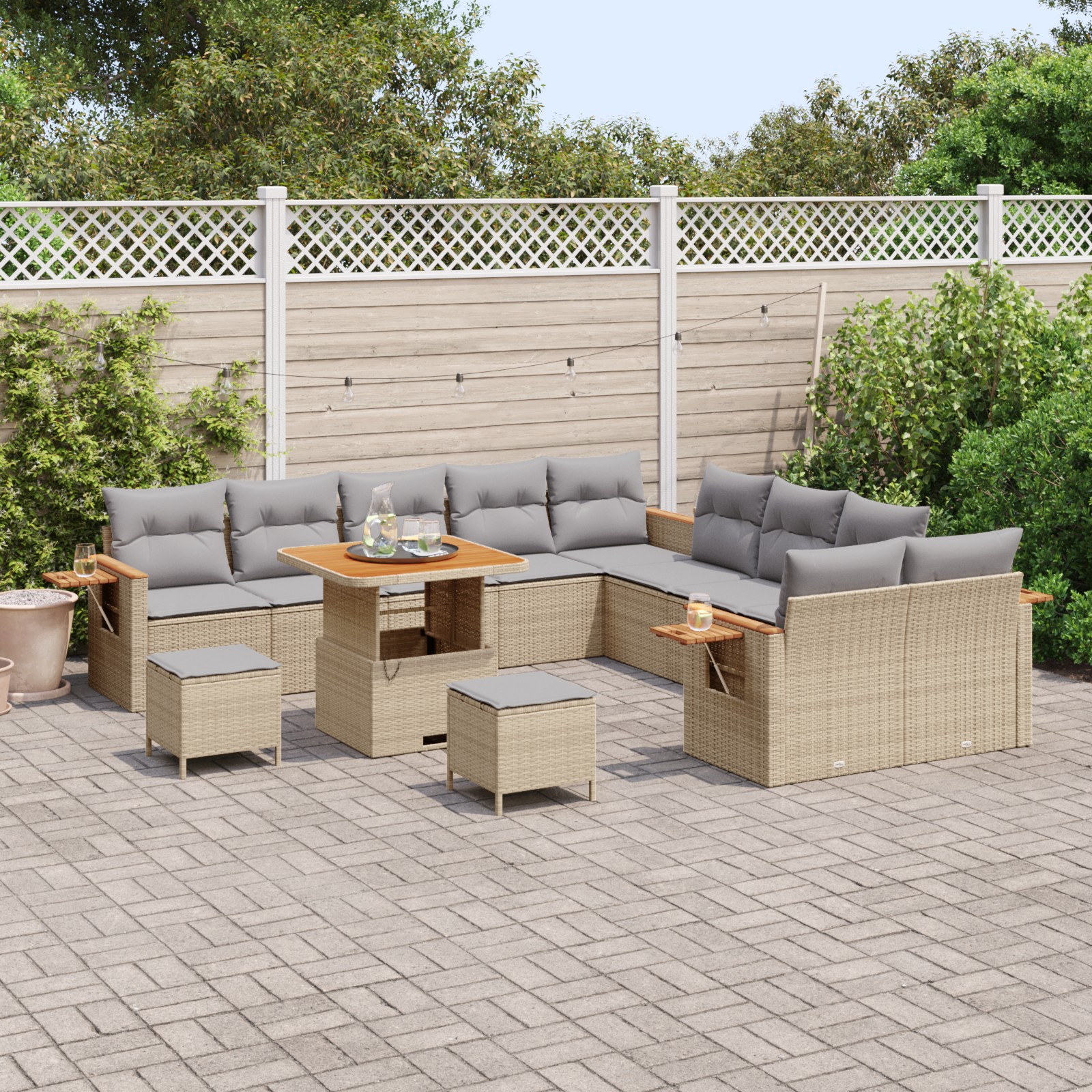3365182 3 Set de canapele pentru grădină cu pernă 13 pcs Bej Rattan poli Set de canapele pentru grădină cu pernă 13 pcs Bej Rattan poli - imagine 3