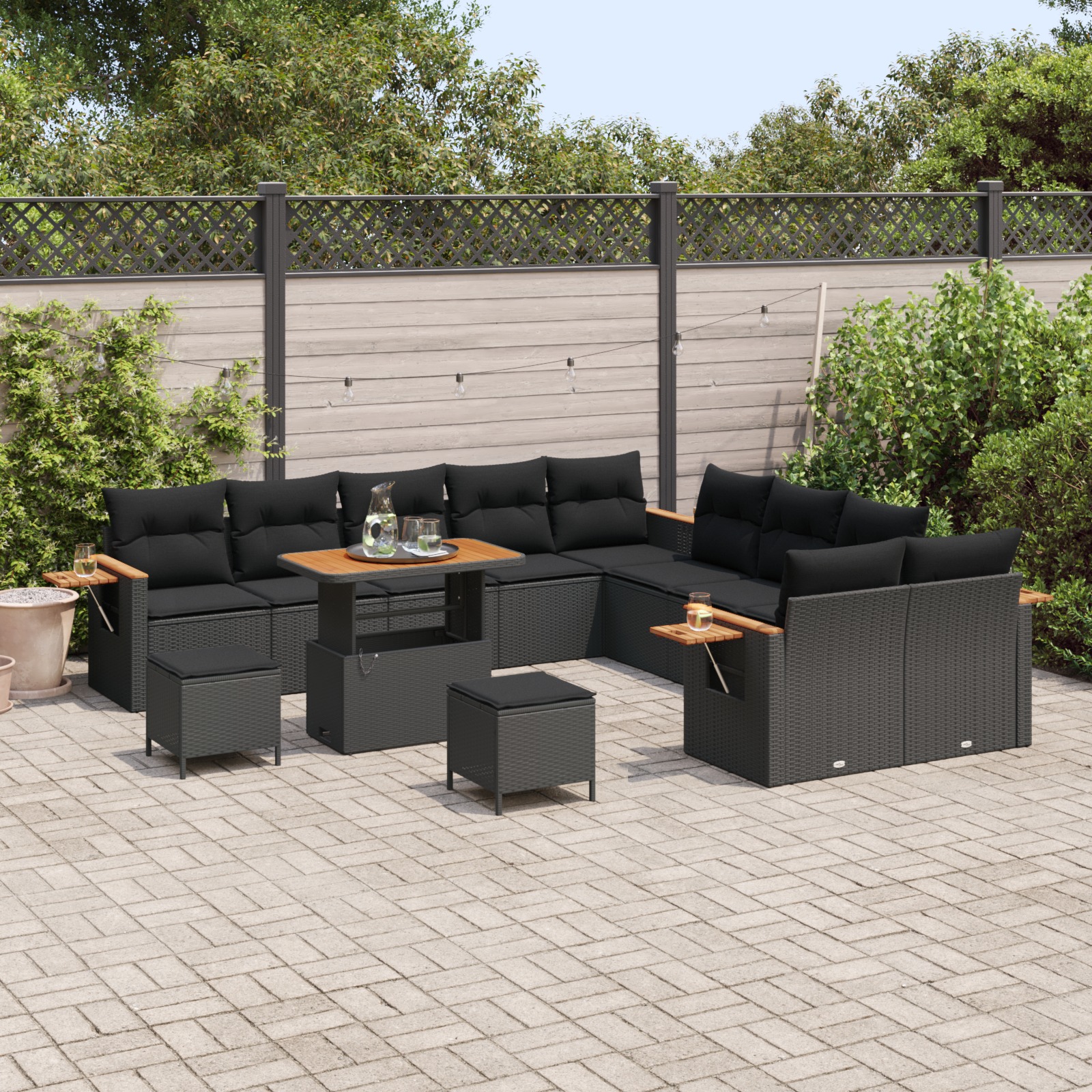3365184 3 Set de canapele pentru grădină 13 pcs Negru Rattan poli Set de canapele pentru grădină 13 pcs Negru Rattan poli - imagine 3