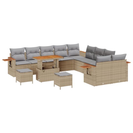 Alternative view of Set de canapele pentru grădină cu pernă 13 pcs Bej Rattan poli