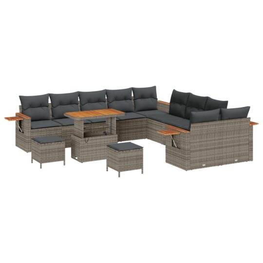 Alternative view of Set de canapele pentru grădină cu pernă 13 pcs Gri Rattan poli
