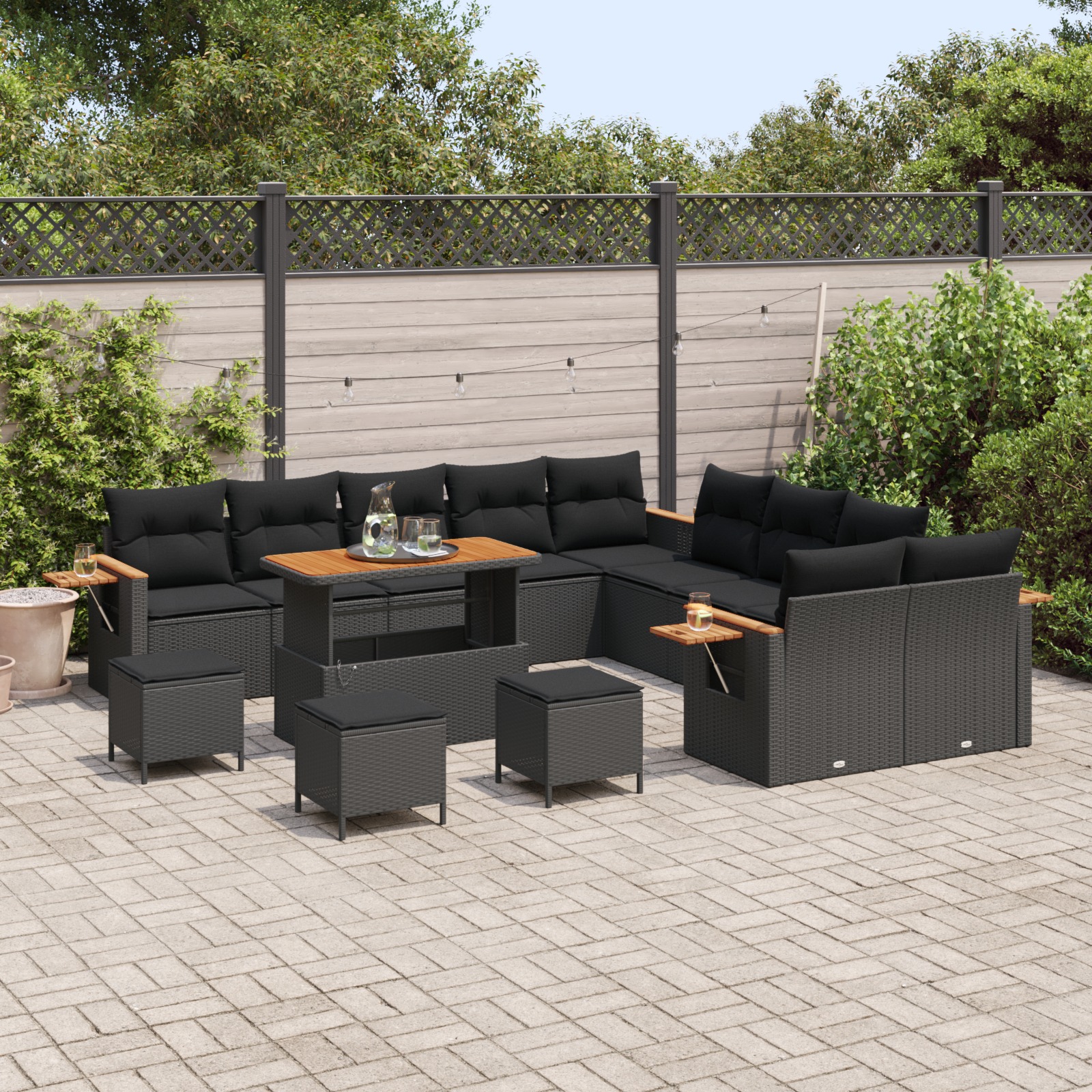 3365189 3 Set de canapele pentru grădină 14 pcs Negru Rattan poli Set de canapele pentru grădină 14 pcs Negru Rattan poli - imagine 3