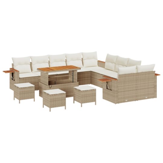 3365191 2 Set de canapele pentru grădină cu pernă 14 pcs Bej Rattan poli 3365191 2
