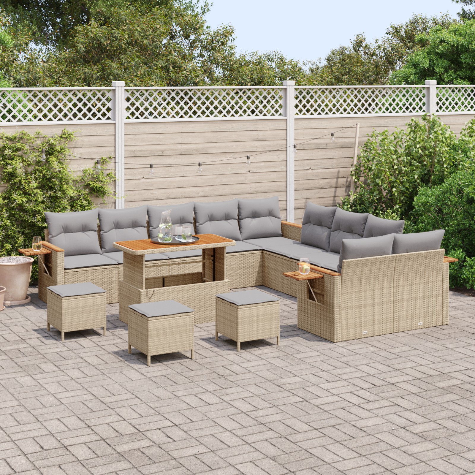 3365192 3 Set de canapele pentru grădină cu pernă 14 pcs Bej Rattan poli Set de canapele pentru grădină cu pernă 14 pcs Bej Rattan poli - imagine 3