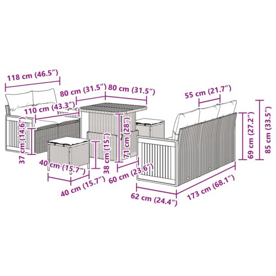 3365197 12 Set de canapele pentru grădină cu pernă 8 pcs Bej Rattan poli 3365197 12
