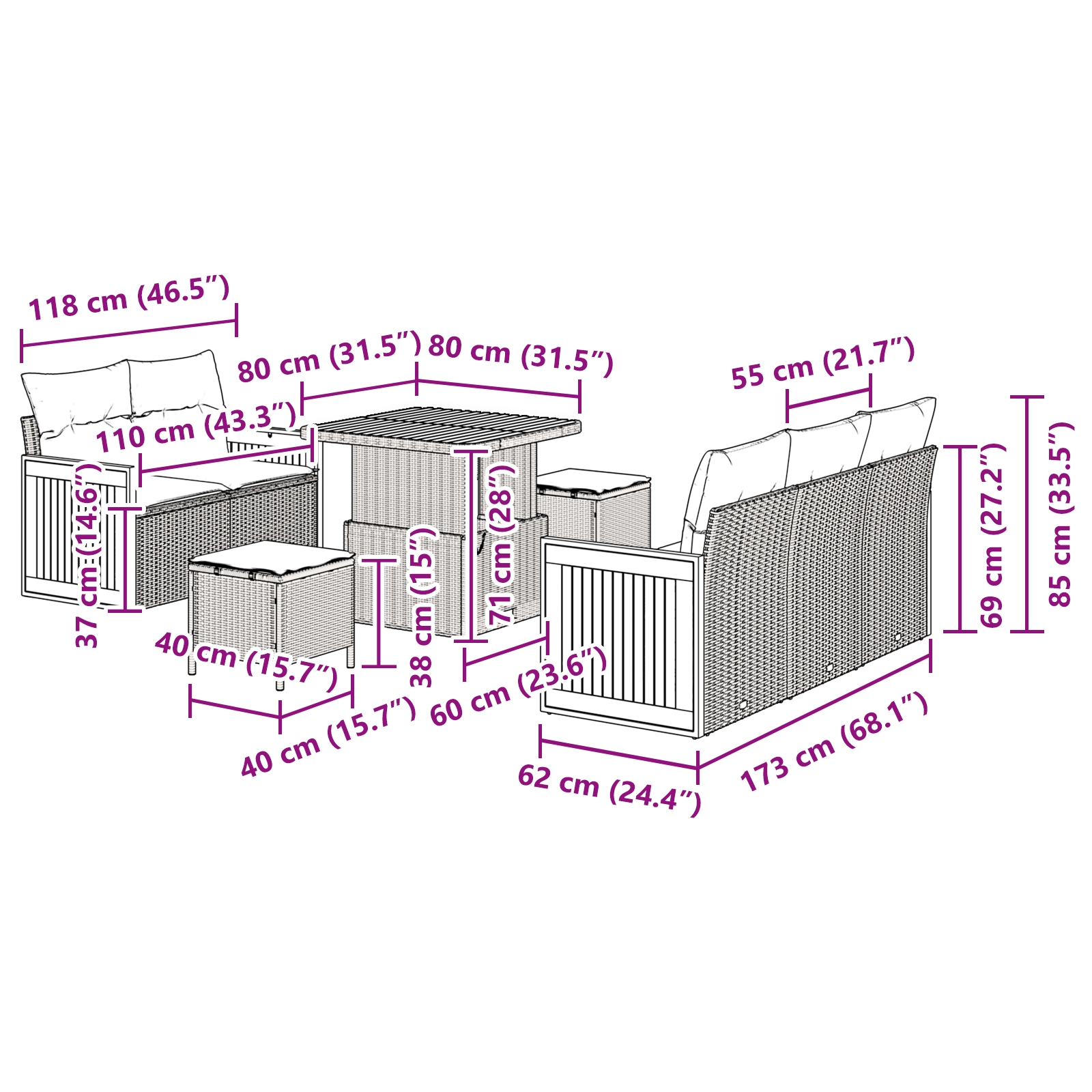 3365197 12 Set de canapele pentru grădină cu pernă 8 pcs Bej Rattan poli Set de canapele pentru grădină cu pernă 8 pcs Bej Rattan poli - imagine 12