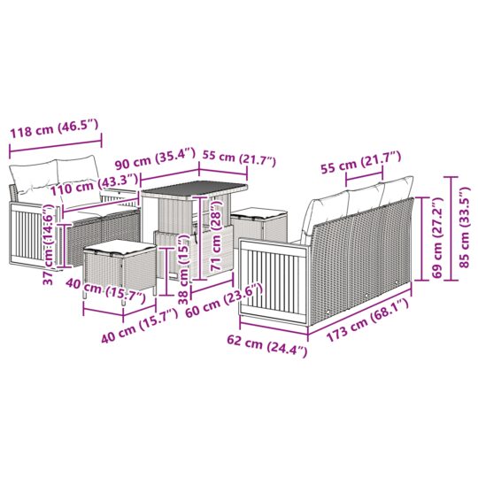 3365200 12 Set de canapele pentru grădină cu pernă 8 pcs Negru Rattan poli 3365200 12