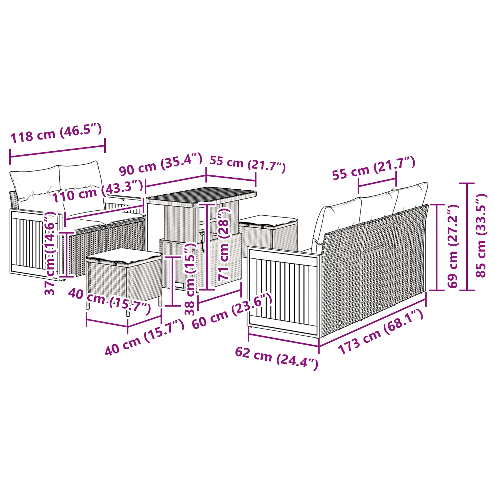 3365200 12 Set de canapele pentru grădină cu pernă 8 pcs Negru Rattan poli Set de canapele pentru grădină cu pernă 8 pcs Negru Rattan poli - imagine 12