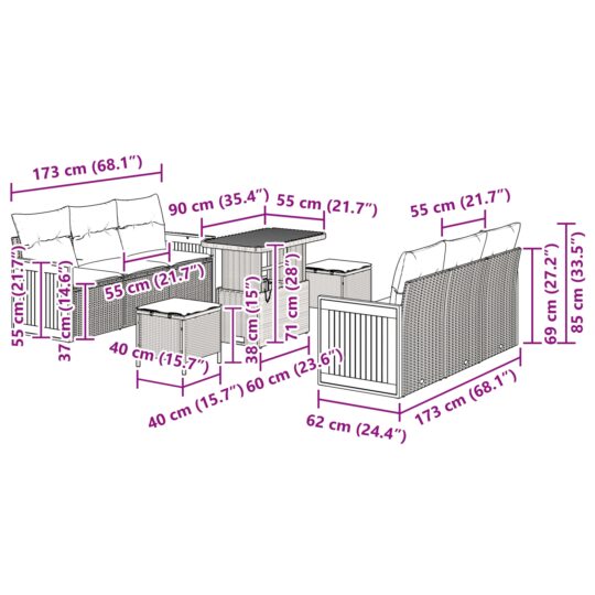 3365213 12 Set de canapele pentru grădină 9 pcs Gri și gri închis 3365213 12
