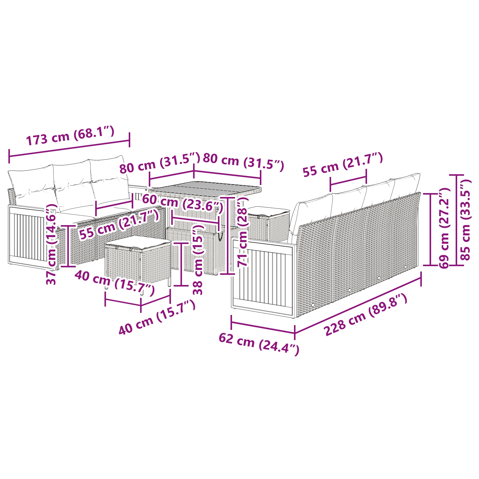 3365215 12 Set de canapele pentru grădină 10 pcs Negru și Crem Set de canapele pentru grădină 10 pcs Negru și Crem - imagine 12
