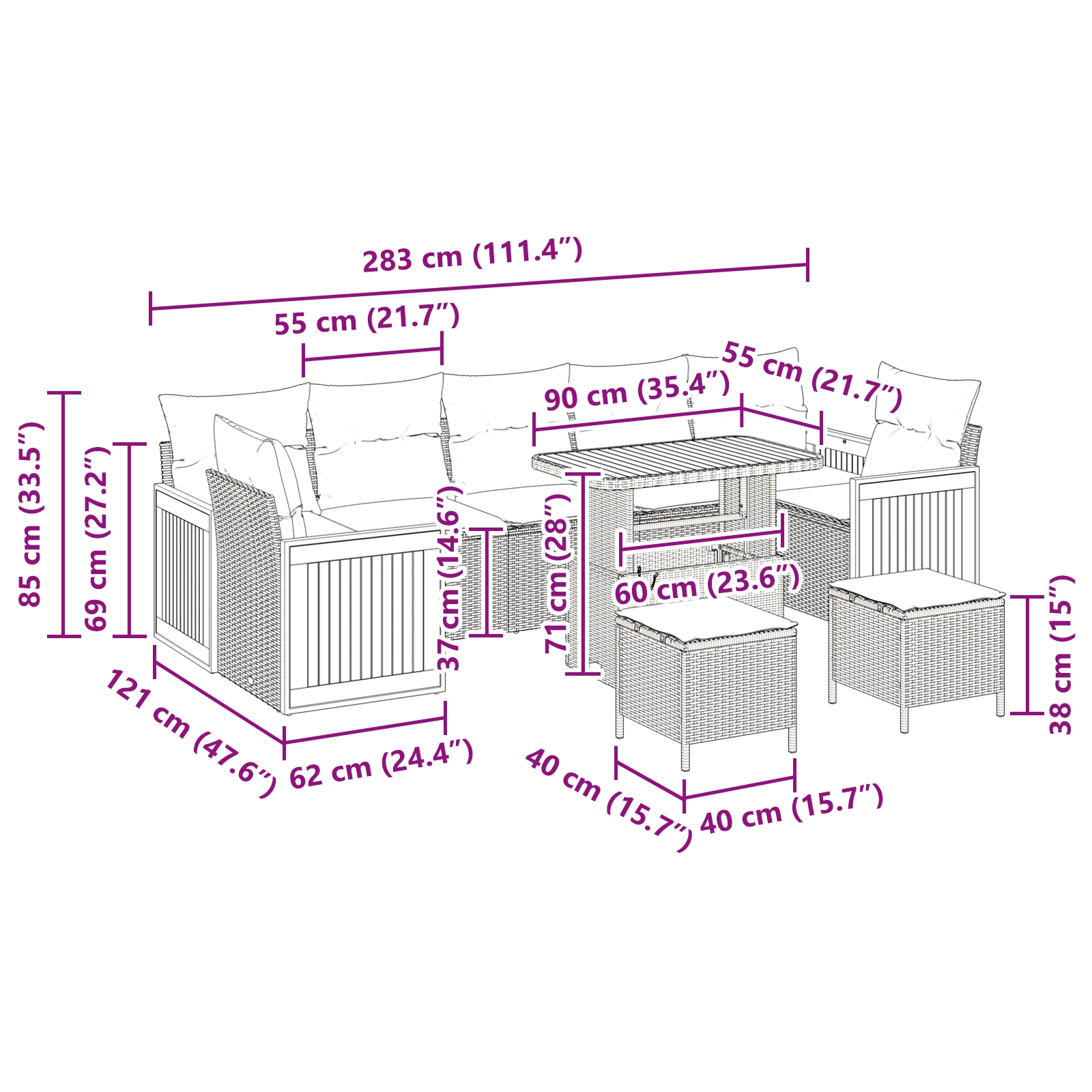 3365239 12 Set de canapele pentru grădină 10 pcs Negru 90 x 55 x 71 cm Set de canapele pentru grădină 10 pcs Negru 90 x 55 x 71 cm - imagine 12