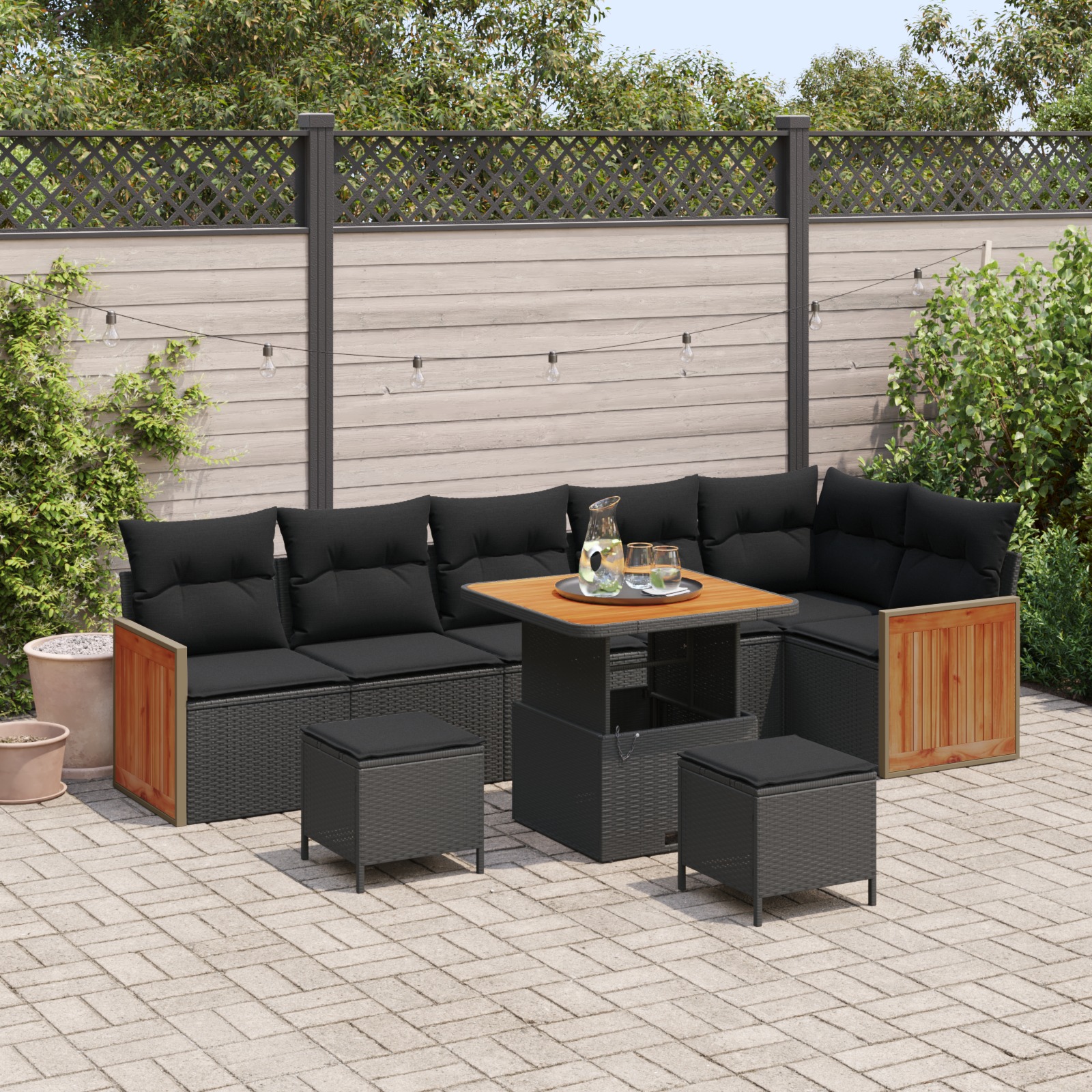 3365269 1 Set de canapele pentru grădină 9 pcs Negru 80 x 80 x 71 cm Set de canapele pentru grădină 9 pcs Negru 80 x 80 x 71 cm