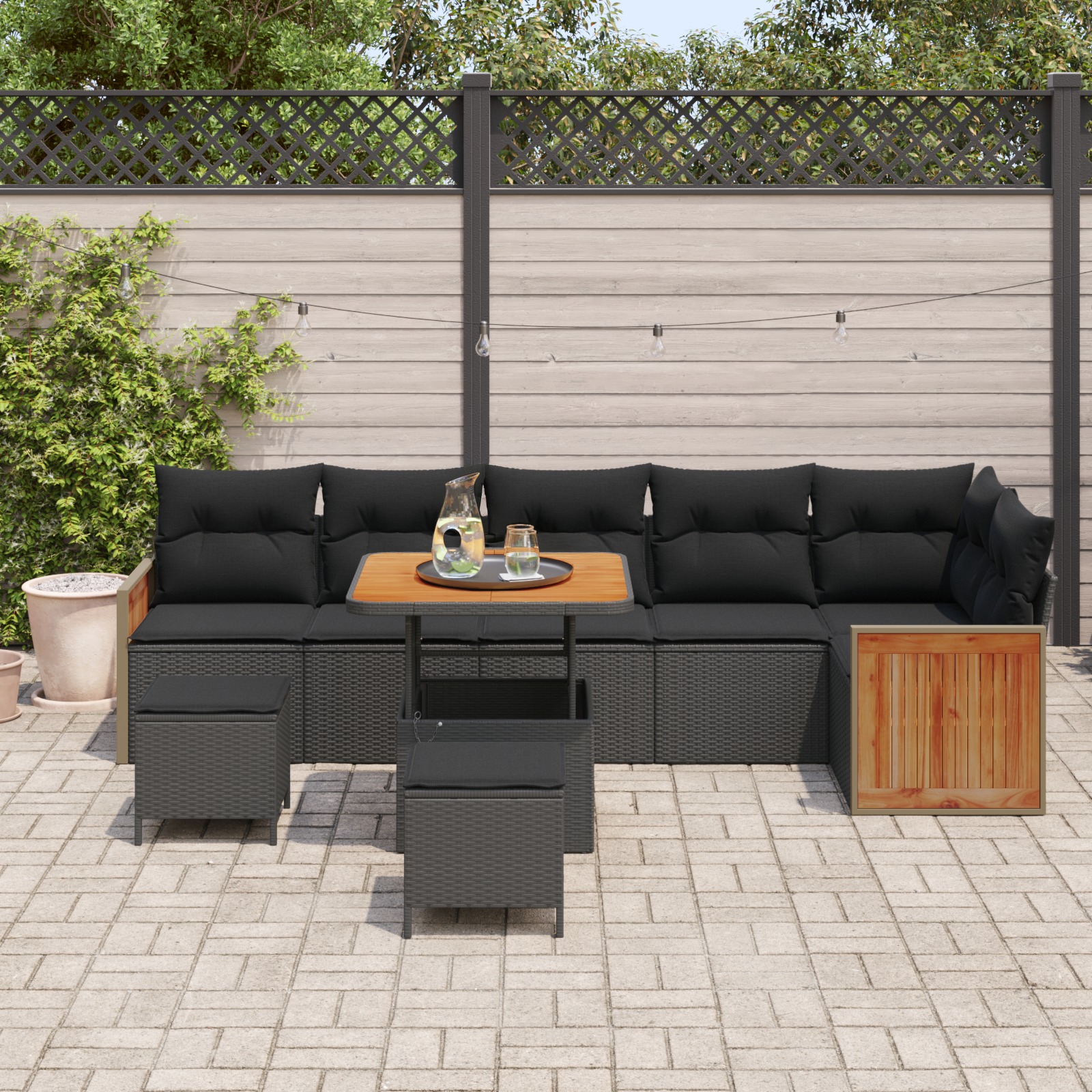 3365269 3 Set de canapele pentru grădină 9 pcs Negru 80 x 80 x 71 cm Set de canapele pentru grădină 9 pcs Negru 80 x 80 x 71 cm - imagine 3