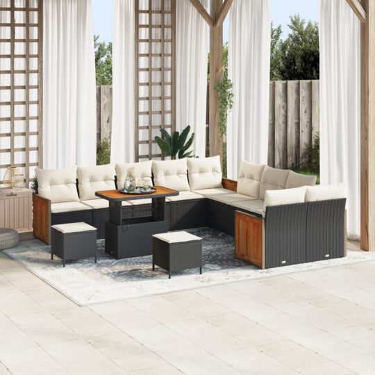 Set de canapele pentru grădină 13 pcs Negru și Crem