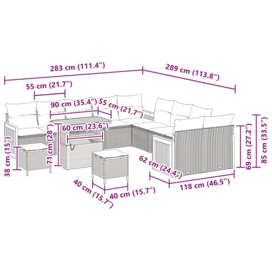 3365315 12 Set de canapele pentru grădină 13 pcs Negru și Crem 3365315 12