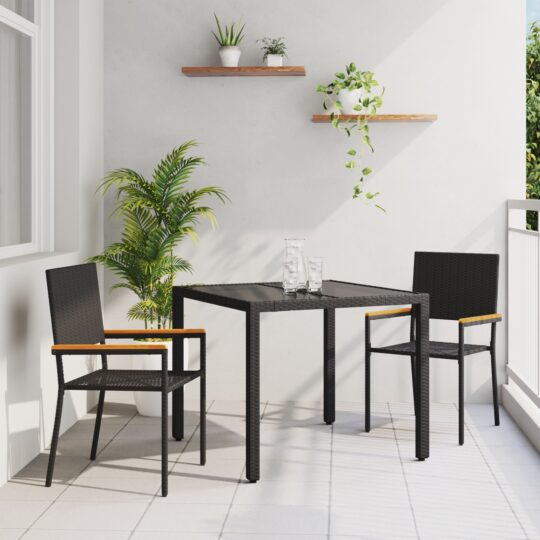 Set de masă pentru grădină 3 pcs Negru 90 x 90 x 75 cm