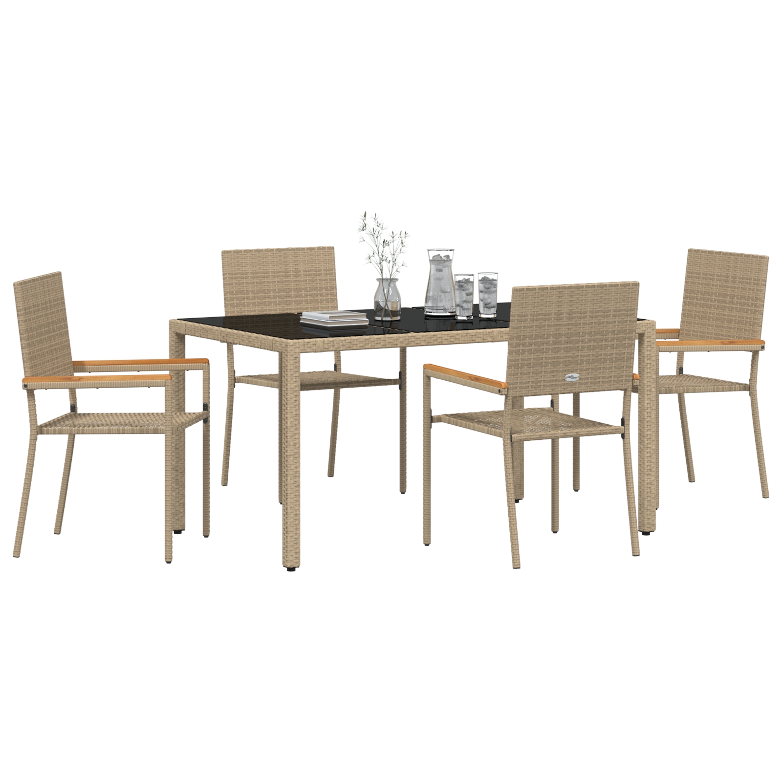 3365392 3 Set de masă pentru grădină 5 pcs Bej 150 x 90 x 75 cm poliratan Set de masă pentru grădină 5 pcs Bej 150 x 90 x 75 cm poliratan - imagine 3