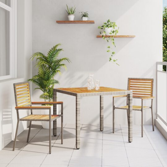 Set de masă pentru grădină 3 pcs Gri 90 x 90 x 75 cm poliratan
