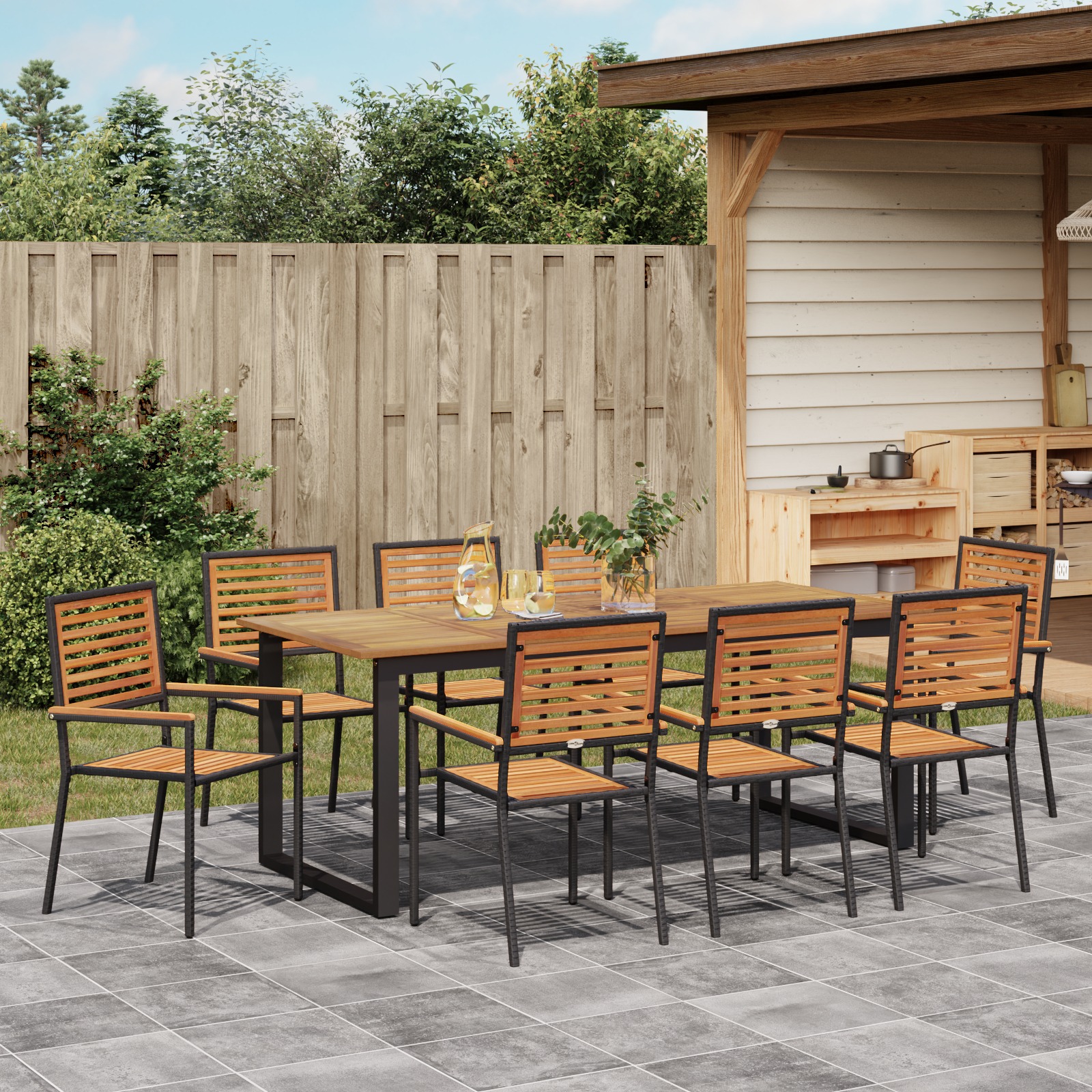 3365469 4 Set de masă pentru grădină 9 pcs Negru Set de masă pentru grădină 9 pcs Negru - imagine 4