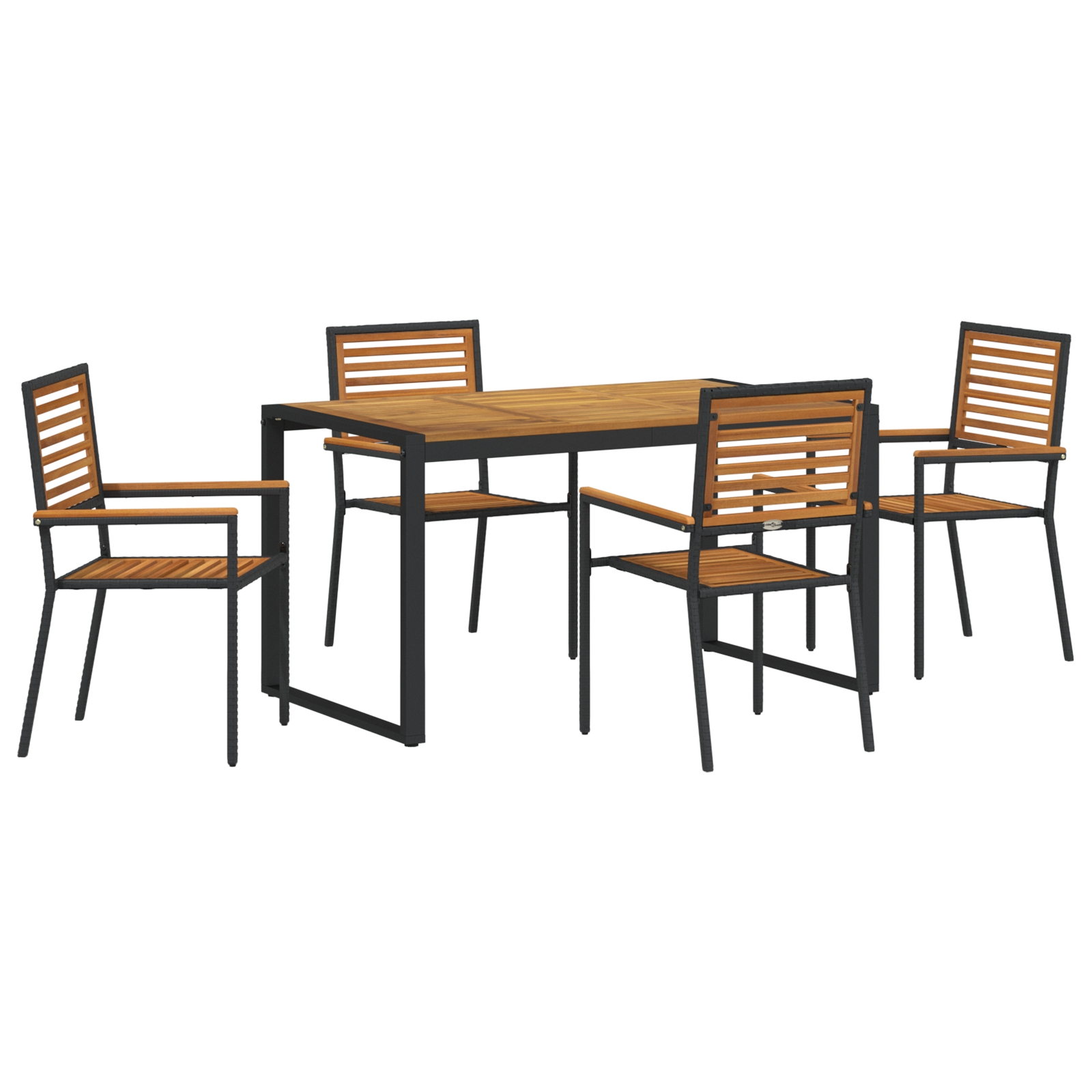 3365472 2 Set de masă pentru grădină 5 pcs Negru și Lemn 140 x 80 x 75 cm Set de masă pentru grădină 5 pcs Negru și Lemn 140 x 80 x 75 cm - imagine 2