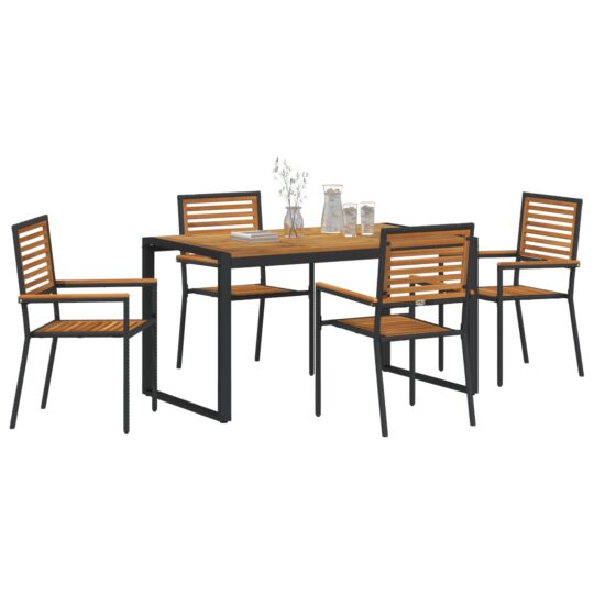 3365472 3 Set de masă pentru grădină 5 pcs Negru și Lemn 140 x 80 x 75 cm 3365472 3
