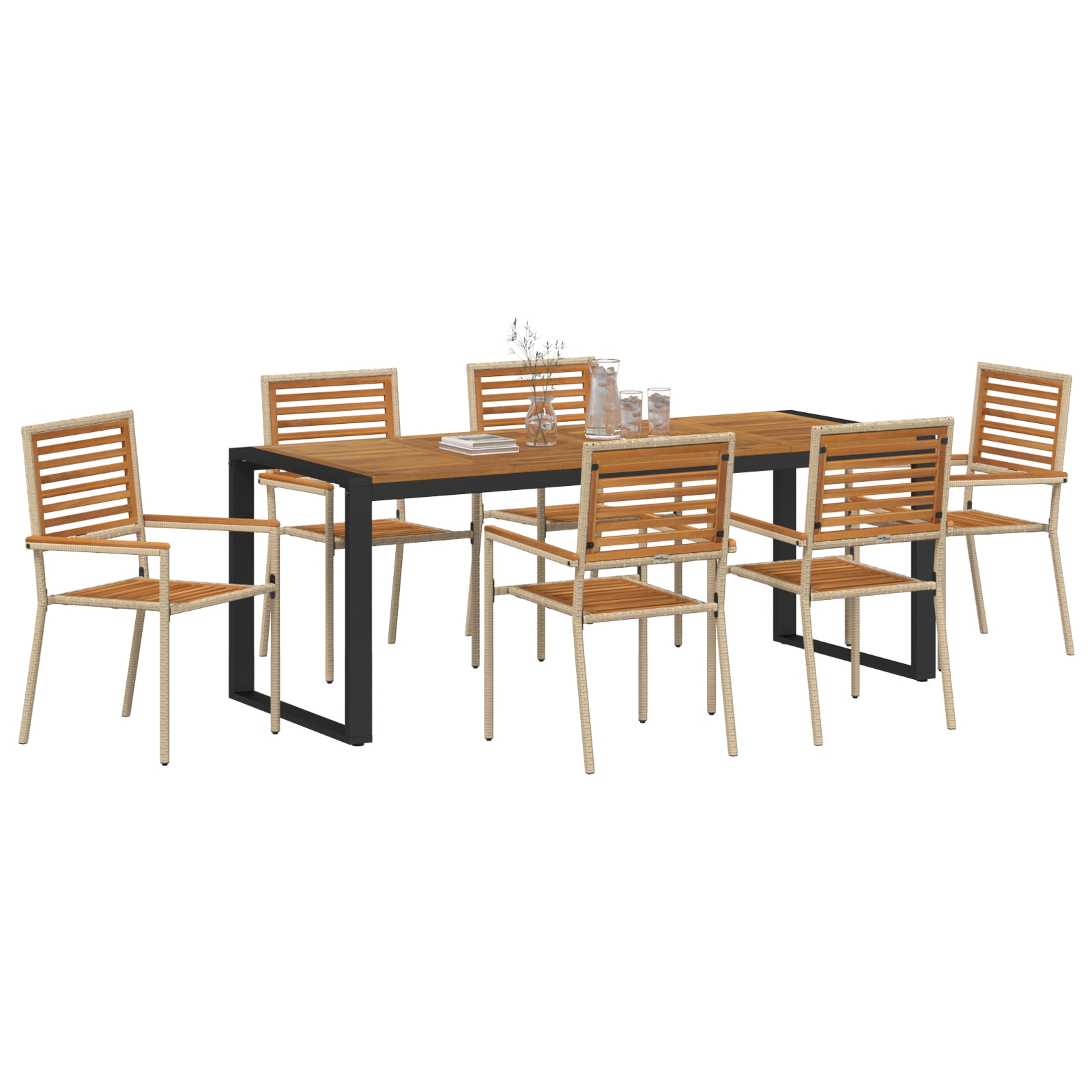 3365486 3 Set de masă pentru grădină 7 pcs Bej și Maro 200 x 80 x 75 cm Set de masă pentru grădină 7 pcs Bej și Maro 200 x 80 x 75 cm - imagine 3