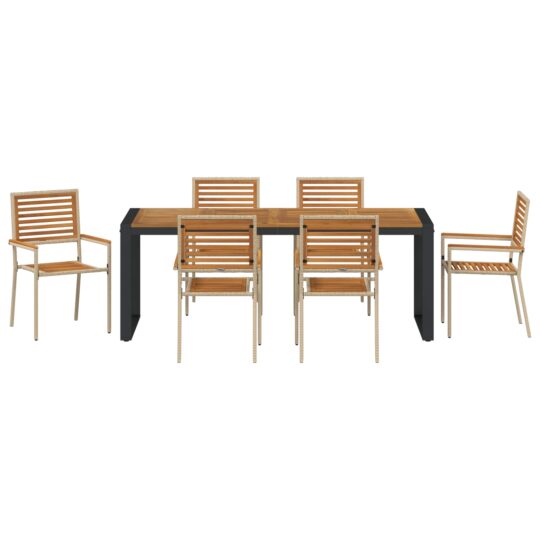 3365486 7 Set de masă pentru grădină 7 pcs Bej și Maro 200 x 80 x 75 cm 3365486 7