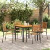3365494 1 Set de dining pentru grădină 5 piese Gri Poly Rattan Acacia, Scaune de grădină stivuite cu perne 2 buc Gri Poly Rattan, Masă de grădină 90x90x75 cm din lemn solid de acacia și metal 3365494 1