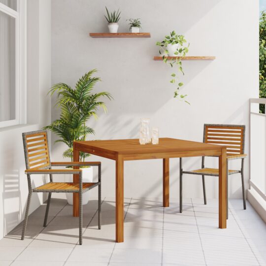 Set de masă pentru grădină 3 pcs Gri Rattan poli