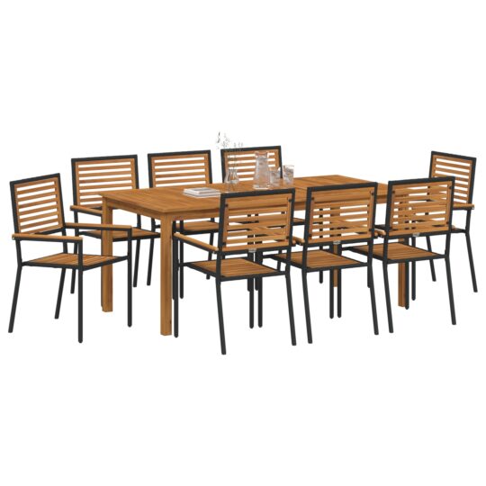 3365544 3 Set de masă pentru grădină 9 pcs Negru Rattan poli 3365544 3