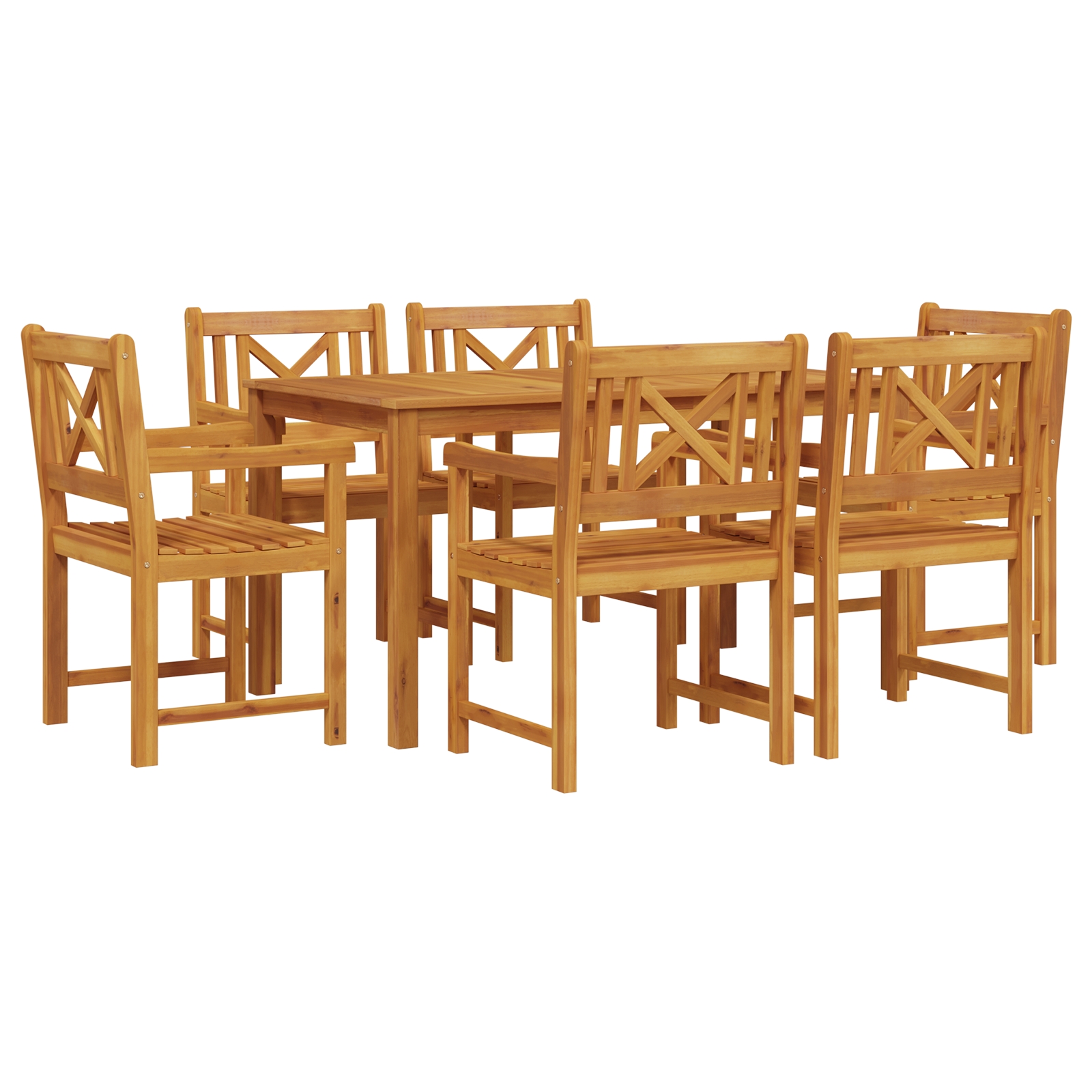 3375651 2 Set de masă pentru grădină 7 pcs Maro lemn masiv de acacia Set de masă pentru grădină 7 pcs Maro lemn masiv de acacia - imagine 2