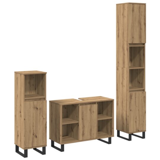 Set de mobilier pentru baie cu ușă 3 pcs Maro 30 x 30 x 180 cm